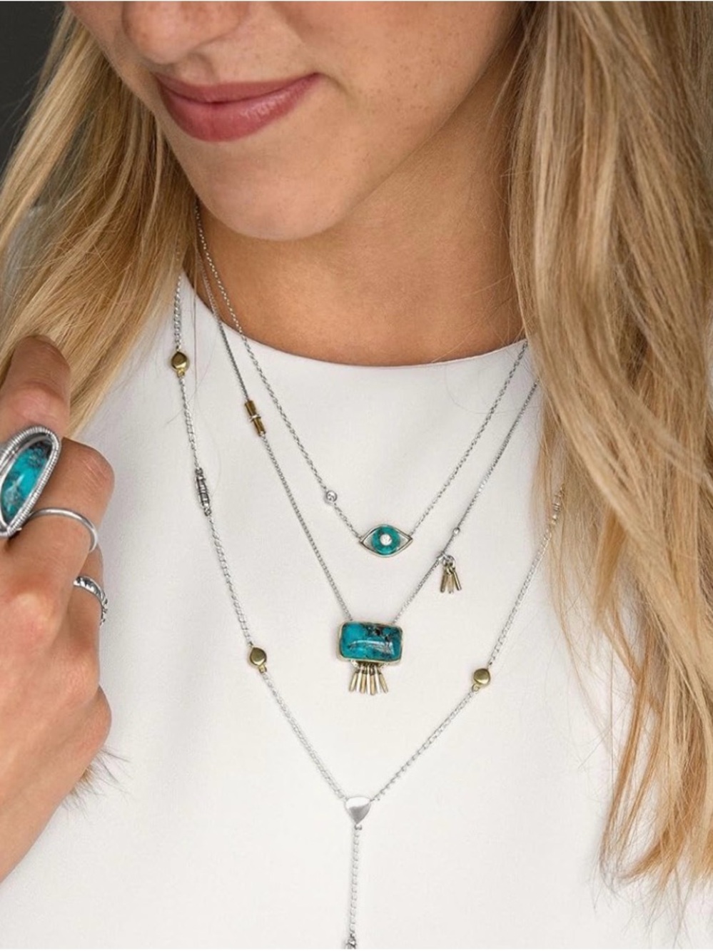 Silpada Sterling and Brass Turquoise Burst Necklace - Picture 2 of 7